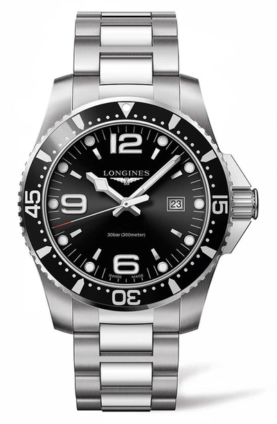 Longines Hydroconquest 44mm Quartz Stainless Steel Bracelet Watch In Black/silver
