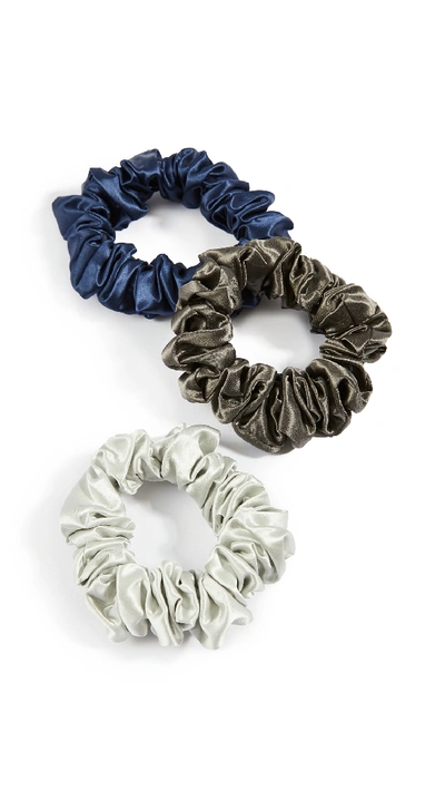 Slip 3-piece Pure Silk Large Scrunchie Set In Navy  Silver & Charcoal