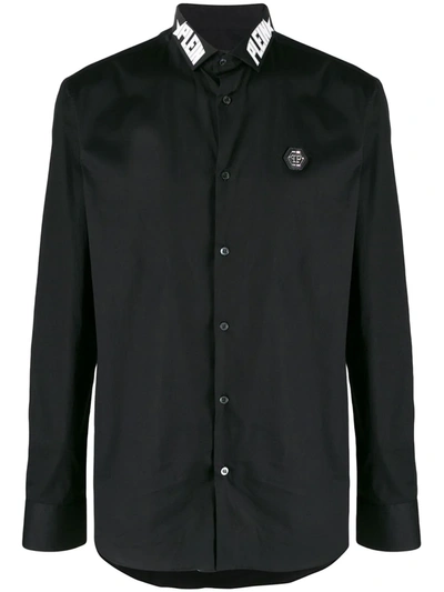 Philipp Plein Star Logo Print Collar Shirt In Black