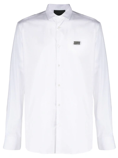 Philipp Plein Skull Embroidered Long Sleeve Shirt In White