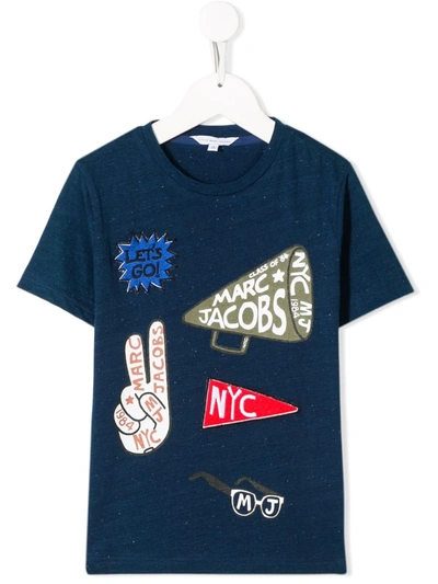 Little Marc Jacobs Kids' Badge Embroidered Crew Neck T-shirt In Blue
