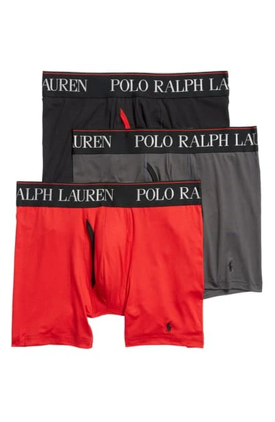 Polo Ralph Lauren 4d Flex Cooling Boxer Briefs - Pack Of 3 In Charcoal/ Red/ Black