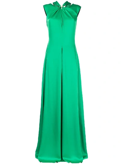 Victoria Beckham Chain-trimmed Gathered Cutout Satin Gown In Green