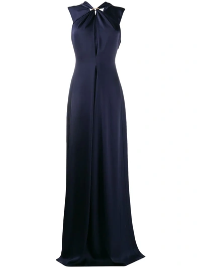 Victoria Beckham Chain-trimmed Gathered Cutout Satin Gown In Navy
