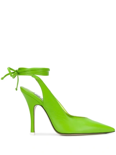 Attico 105mm Leather Lace Up Pumps In Green