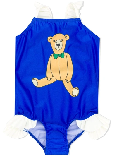 Mini Rodini Kids' Blue Teddy Bear Wing Swimsuit