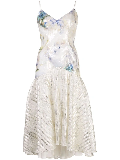 Rodarte Floral-print Sequin Lamé Slip Dress In Watercolor Hydrangea