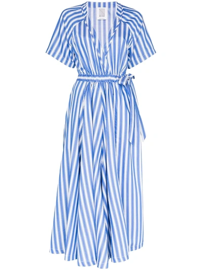 Rosie Assoulin Striped Cotton-poplin Wrap Dress In Blue