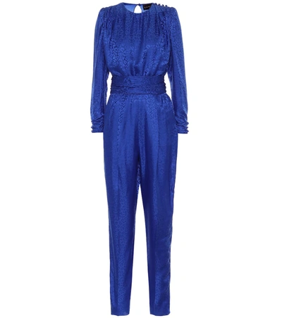 Dundas Ruched Silk-satin Jumpsuit In Blue