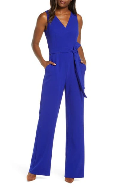 Vince Camuto Tie Front Wide Leg Jumpsuit In Cobalt