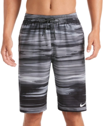 Nike Men's Big & Tall Vital Sky Stripe 11" Swim Trunks In Black