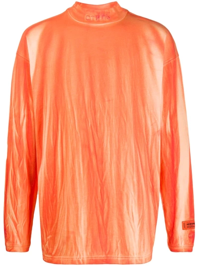 Heron Preston Embroidered Cotton Jersey Ls Turtleneck In Orange