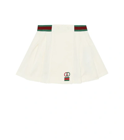 Gucci Kids' Pleated Cotton Piquet Skirt In White