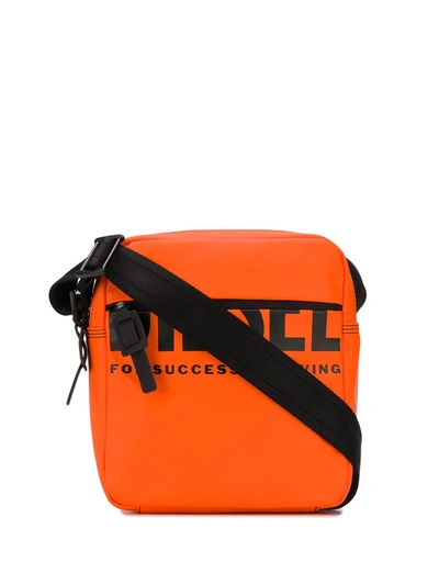 Diesel Logo Print Tech Crossbody Bag In Orange