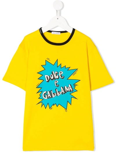 Dolce & Gabbana Kids' Logo Cotton-jersey T-shirt In Yellow