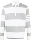 Thom Browne Rugby Stripe Relaxed Fit Long Sleeve Polo In Grey