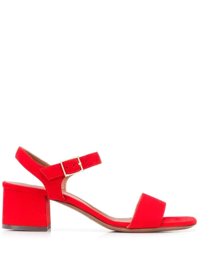 L'autre Chose Block Heel Suede Sandals In Red