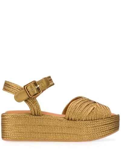 Clergerie Metallic Woven Platform Leather Sandals In Gold