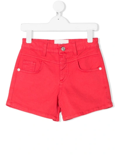 Alberta Ferretti Teen I Love You Denim Shorts In Red