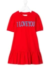 Alberta Ferretti Kids' I Love You Jersey Dress In Red