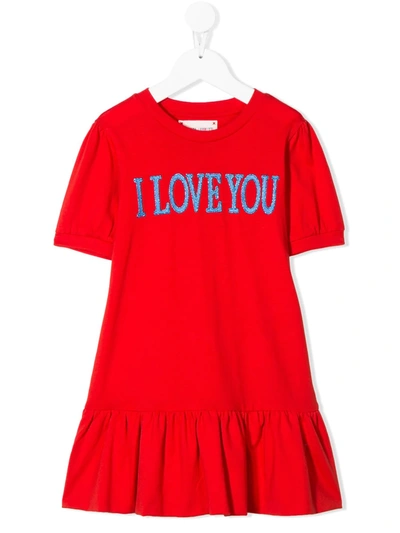 Alberta Ferretti Kids' I Love You Jersey Dress In Red