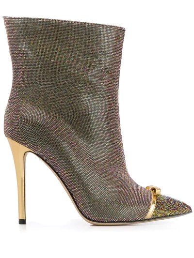 Marco De Vincenzo Iridescent Studded 100mm Leather Boots In Gold