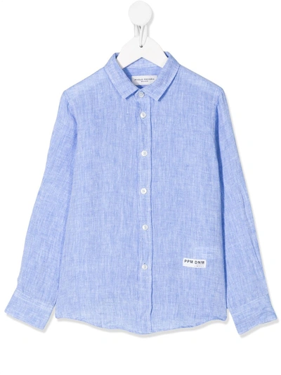 Paolo Pecora Kids' Long-sleeved Logo Patch Shirt In Azzurra