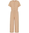 Woolrich Short Sleeved Buttoned Jumpsuit In Beige
