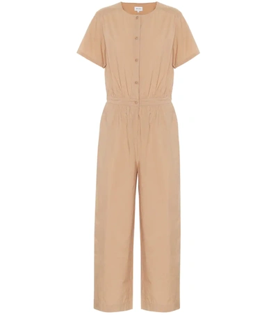 Woolrich Short Sleeved Buttoned Jumpsuit In Beige