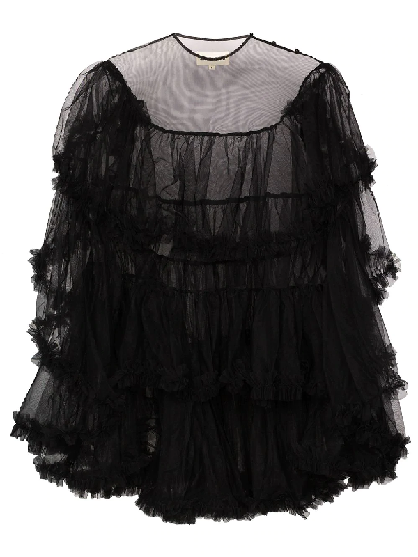 Shushu-tong Shushu/tong Ruffle Tulle Mini Dress In Black | ModeSens