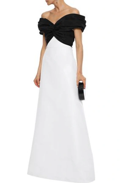 Carolina Herrera Off-the-shoulder Twist-front Two-tone Silk-faille Gown In Off-white