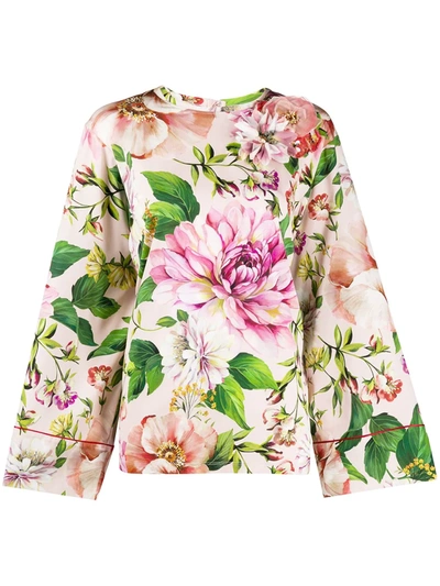 Dolce & Gabbana Floral Flared Sleeve Blouse In Pink