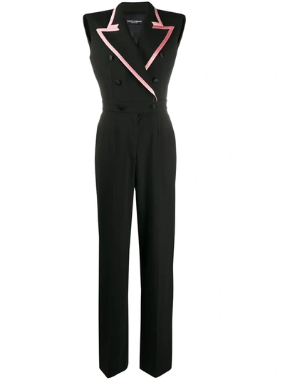 Dolce & Gabbana Contrasting Trim Double-breasted Jumpsuit In Black