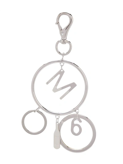 Mm6 Maison Margiela Logo Charm Keyring In Silver