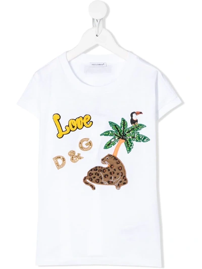 Dolce & Gabbana Kids' Tropical Animal Patch T-shirt In White