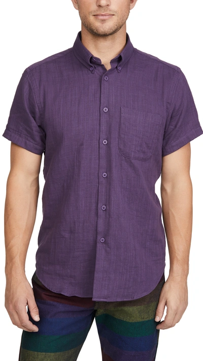 Naked & Famous Double Weave Gauze Short Sleeve Easy Shirt In Double Weave Gauze/aubergine