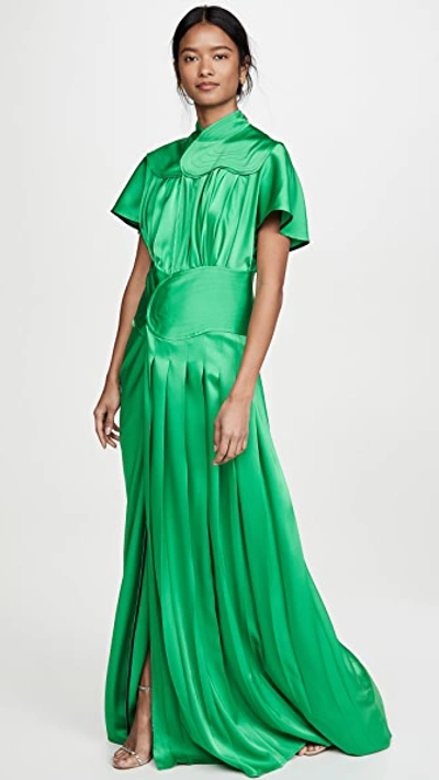 Victoria Beckham Contrast Panel Floor Length Dress In Emerald