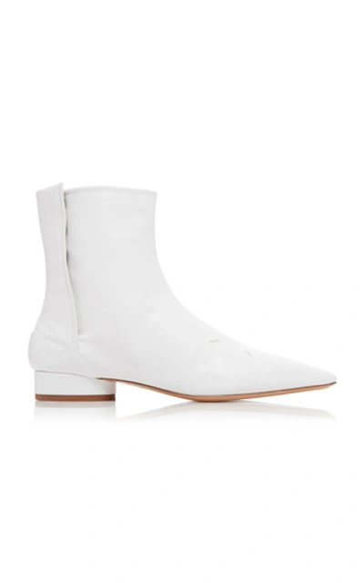 Maison Margiela Low Heels Ankle Boots In White Leather