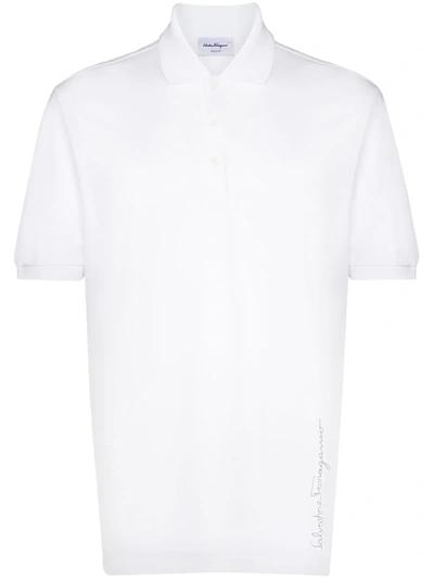 Ferragamo Logo Print Polo Shirt In White