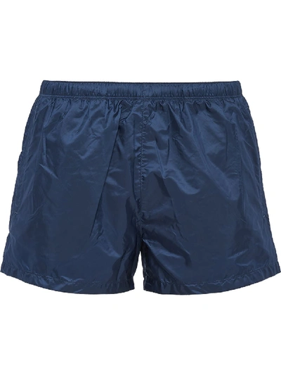 Prada Metal Nylon Swim Shorts In Blue