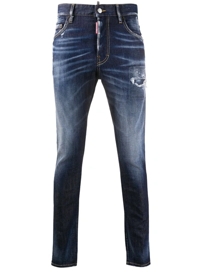 Dsquared2 Skinny Fit Ripped Detail Jeans In Blue