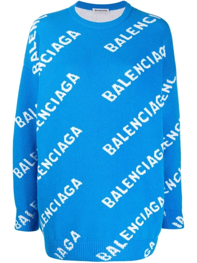 Balenciaga Intarsia Logo Jumper In Blue