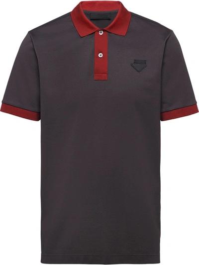 Prada Logo Patch Polo Shirt In Grey