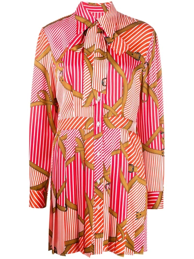 Msgm Mixed-print Shirt Dress In Red