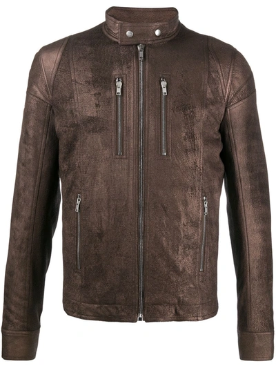 Rick Owens Fitted Zipped Biker Jacket In Brown