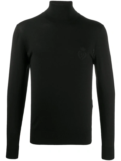 Dolce & Gabbana Wool Turtle-neck Sweater With Dg Embroidery In Black