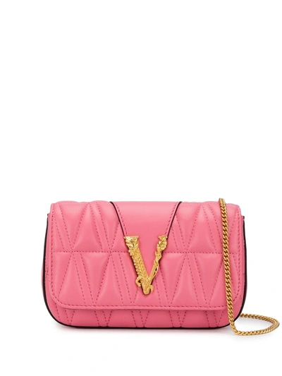 Versace Virtus Quilted Crossbody Bag In Pink