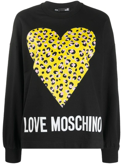 Love Moschino 豹纹心形印花套头衫 In Black