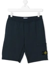 Stone Island Junior Teen Logo Patch Track Shorts In Blue