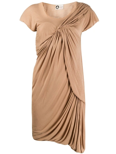 Pre-owned Lanvin 2000s Gathered Frayed Dress In Neutrals